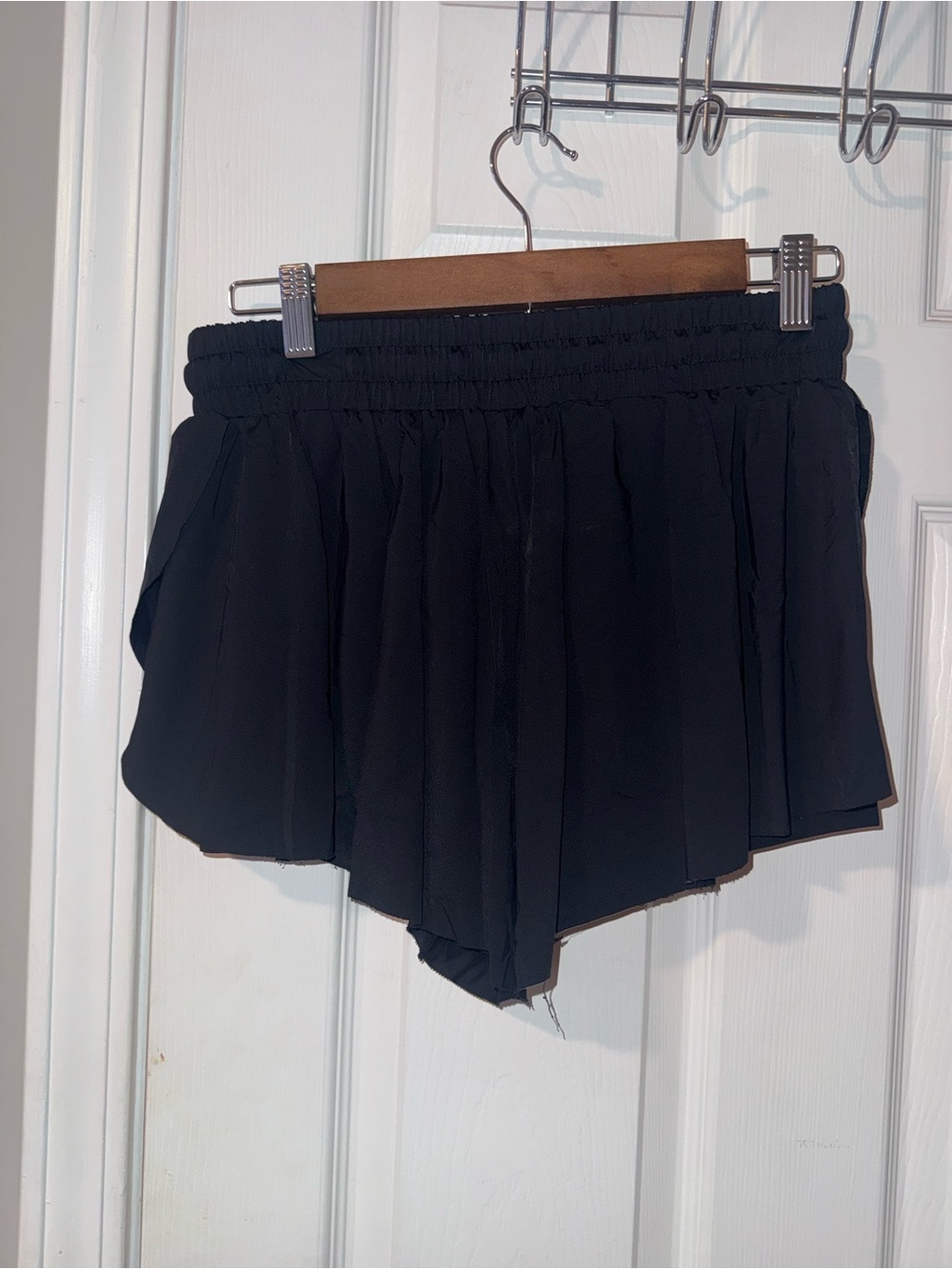 Black Women's Ruffle Drawstring Shorts - Picture 6 of 8